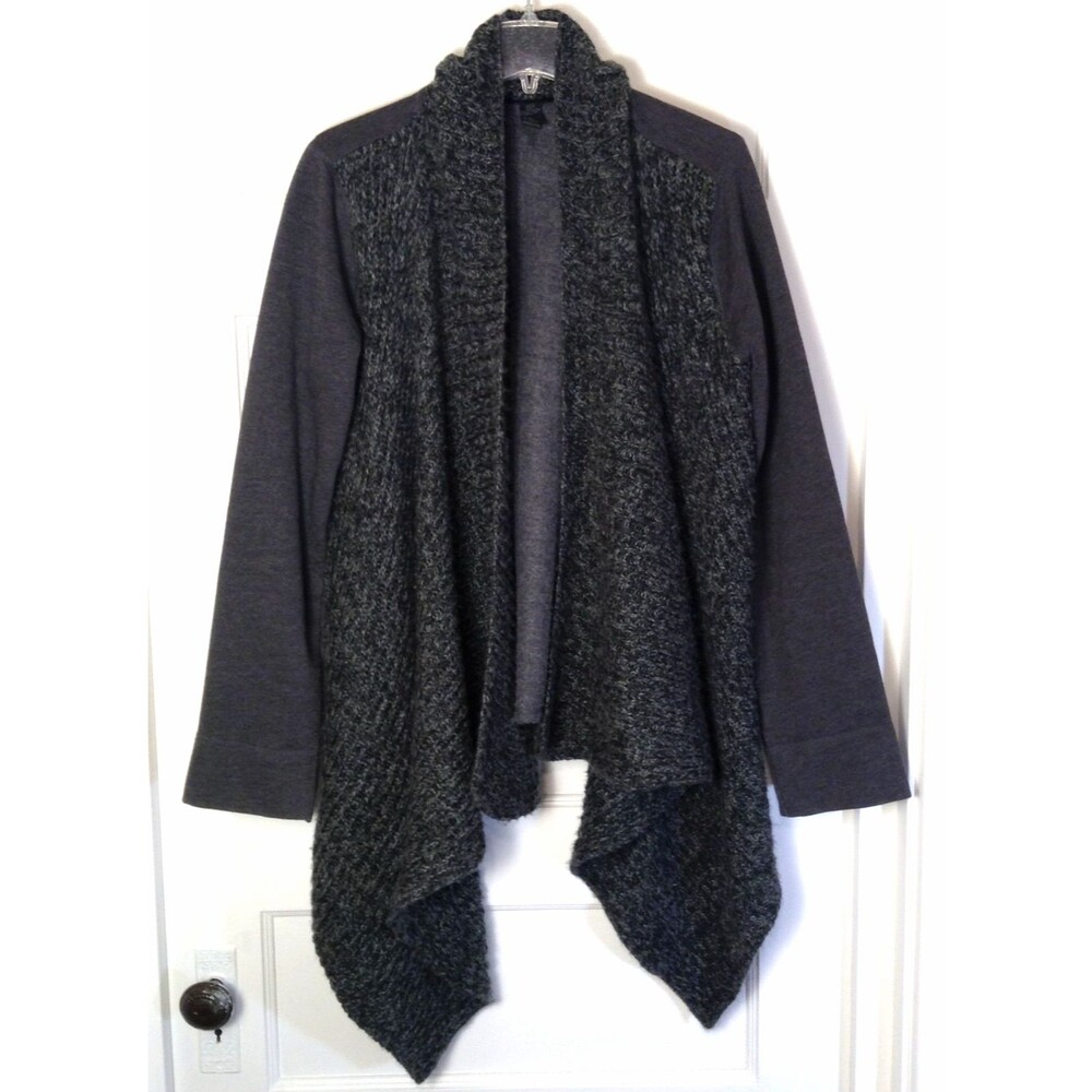 PrAna Cardigan Sweater Wn XL Gray Demure Wool Blend Shawl Asymmetrical Preppy